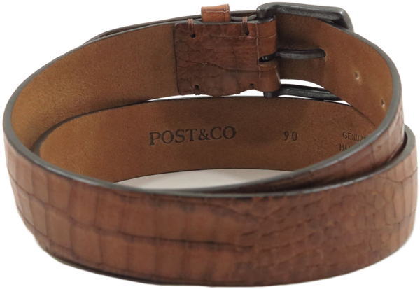 POST＆CO/ポストアンドコー Leather Belt/リザード 型押し レザーベルト Art:8735 COGNAC(コニャック)