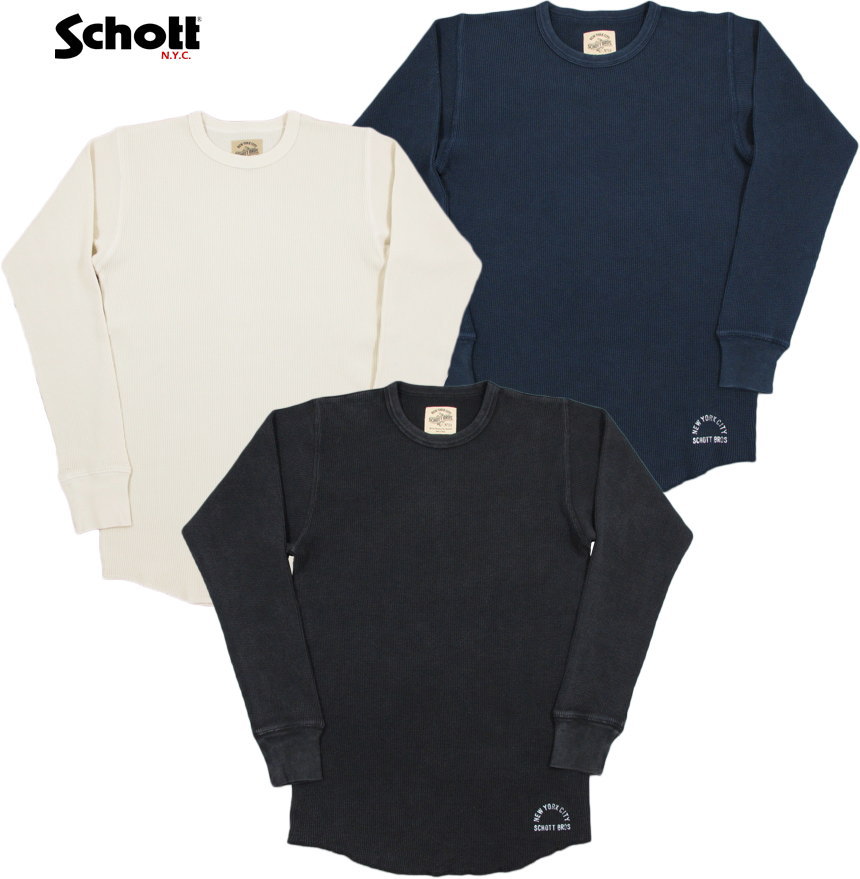 Schott/ショット THERMAL L/S T-SHIRT クルーネック長袖サーマルTシャツ/カットソー/ワッフルTEE Lot;3183075