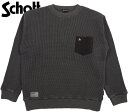 Schott/ショット LEATHER POCKET THERMAL T-SHIRT 星型スタッズ入りディアースキンポケット、サーマル長袖カットソー BLACK(ブラック)