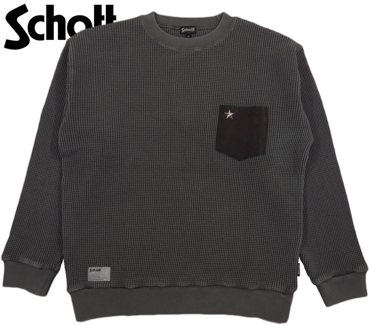 Schott,å,LEATHERPOCKETTHERMALT-SHIRT,åǥݥåȡޥĹµåȥ,BLACK(֥å)