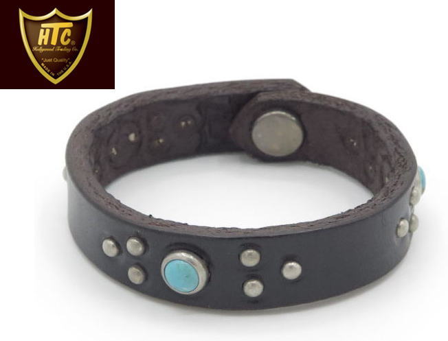 HTC HOLLYWOOD TRADING CO. /エイチティーシー BRACELET #B TURQUOISE 0.5 BR ターコイズ入り スタッズレザーブレス/スタッズバングル/レザーブレスレット/リストバンド BLACK ブラック 