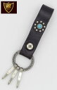 HTC(HOLLYWOOD TRADING CO.)/エイチティーシー FLOWER TURQUOISE N&J RING KEY HOLDER フラワーターコイズ スタッズ入りレザーキーホルダー BLACK(ブラック)