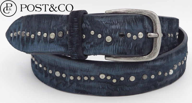 スタッズベルト ベルト（メンズ） POST＆CO/ポストアンドコー LEATHER STUDS BELT/レザースタッズベルト Art:TC1033 NAVY(ネイビー)