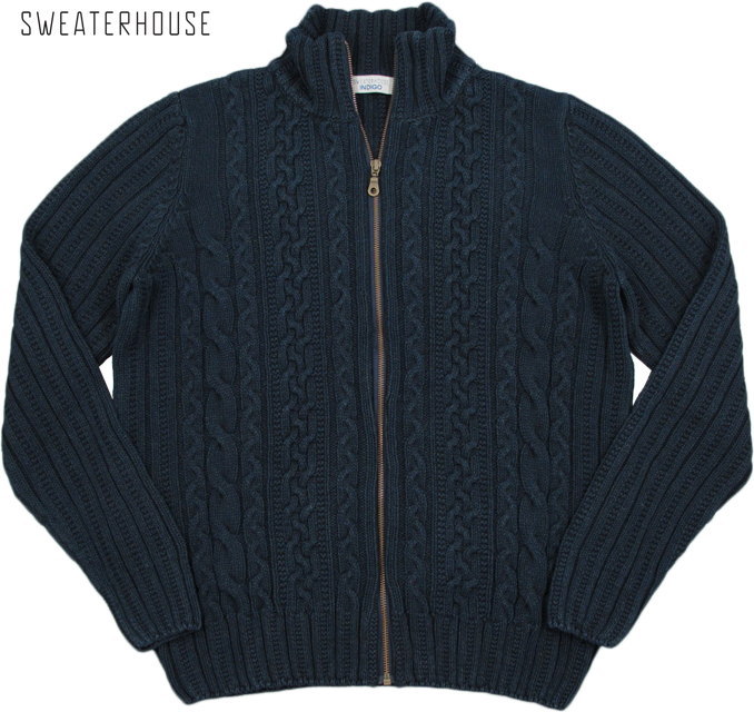 SWEATERHOUSE/セーターハウス 1KN3017 INDIGO HEAVY SWEATER ケーブル編み インディゴコットン、フルジップセーター/フルジップカーディガン INDIGO(インディゴネイビー)