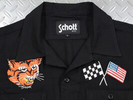 雰囲気抜群の刺繍がインパクト有り★Schott,ショット,#3165044,SOUVENIRSHIRT,“TIGER&FLAG”,“タイガー&フラッグ”スカシャツ,レーヨンスカシャツ,BLACK(ブラック)