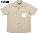 Schott/ショット #3175005 DEER LEATHER POCKET ONE STAR RIVET S/S FATIGUE SHIRT 星型スタッズ入りディアースキンポケット付き 半袖ファティーグシャツ/ワークシャツ IVORY(アイボリー)