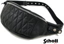 Schott/ショット PADDED BODY BAG パデッドレザー ボディーバッグ、パデッドレザー ウエストバッグ、パデット レザー バナナバッグ、ヒップバッグ BLACK(ブラック×シルバージッパー)/Lot No.3109023