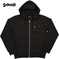 左胸の星型スタッズがポイント★Schott(ショット)の鹿革ポケット・ジップパーカ♪Schott,ショット,#3163063,DEERPOCKETONESTARRIVETZIPHOODIE,星型スタッズ入り、ディアースキンポケット付きフルジップパーカ,ワンスタージップパーカ,BLACK(ブラック)