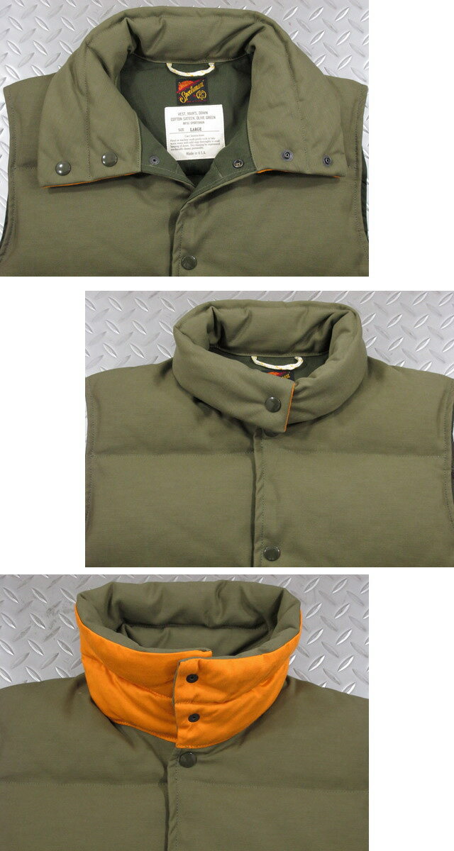 【SALE】20%OFF★MFSC(Sportsman)Mister Freedom×Sugar Cane/ミスターフリーダム×シュガーケーン Made in U.S.A. OD BACK SATEEN DOWN VEST米国製、ODバックサテン・ダウンベスト OLIVE(オリーブ)/SC13170