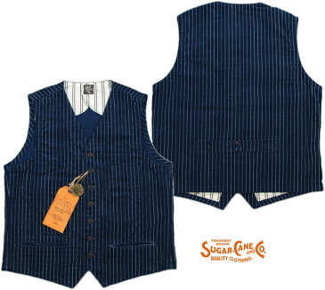 SUGAR CANE/シュガーケーン FICTION ROMANCE CORDUROY WABASH 7-BUTTON VEST フィクションロマンス・コーデュロイ、ウォバッシュストライプ・ワークベスト/ジレ 421) NAVY(ネイビー)Lot/SC13709