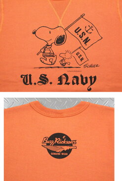 BUZZ RICKSON'S×PEANUTS /バズリクソンズ×ピーナッツ SET-IN CREW SWEAT“U.S. NAVY”スヌーピー・バズスウェットシャツ/トレーナー ORANGE(オレンジ)/BR67463