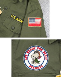バズリクソンズとスヌーピー、夢のコラボレーション♪BUZZRICKSON'S×PEANUTS,バズリクソンズ×ピーナッツ,VIET-NAMUTILITYSHIRT,スヌーピーワッペン付き、半袖ベトナム・ユーティリティーシャツ,149OLIVE(オリーブ)/BR37327