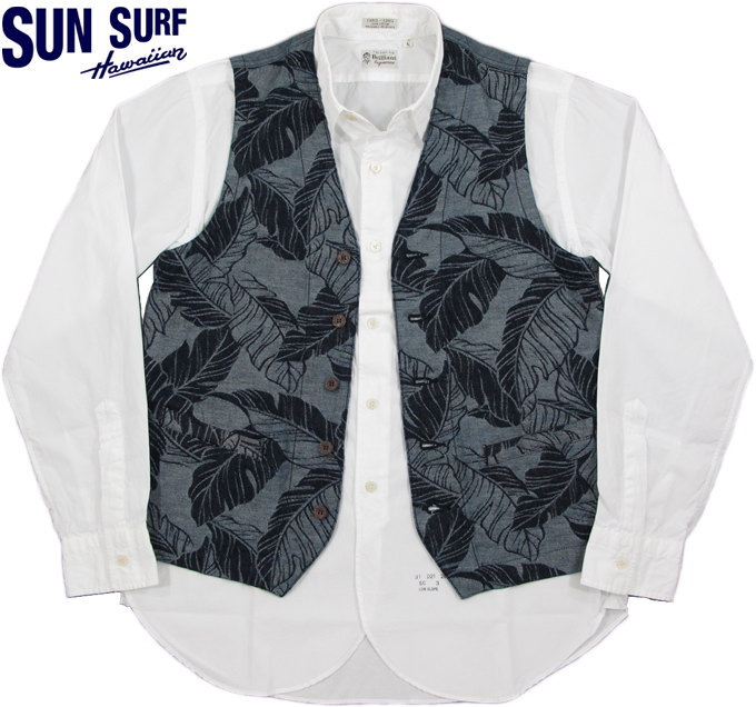 SUN SURF/サンサーフ“TROPICAL LEEF” INDIGO JACQUARD VEST トロピカルリーフ柄 インディゴジャガードベスト/ジレ OFF WHITE(オフホワイト)/SS14019