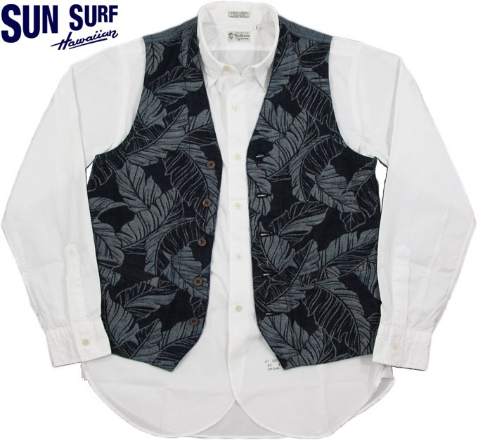 SUN SURF/サンサーフ“TROPICAL LEEF” INDIGO JACQUARD VEST トロピカルリーフ柄 インディゴジャガードベスト/ジレ NAVY(ネイビー)/SS14019