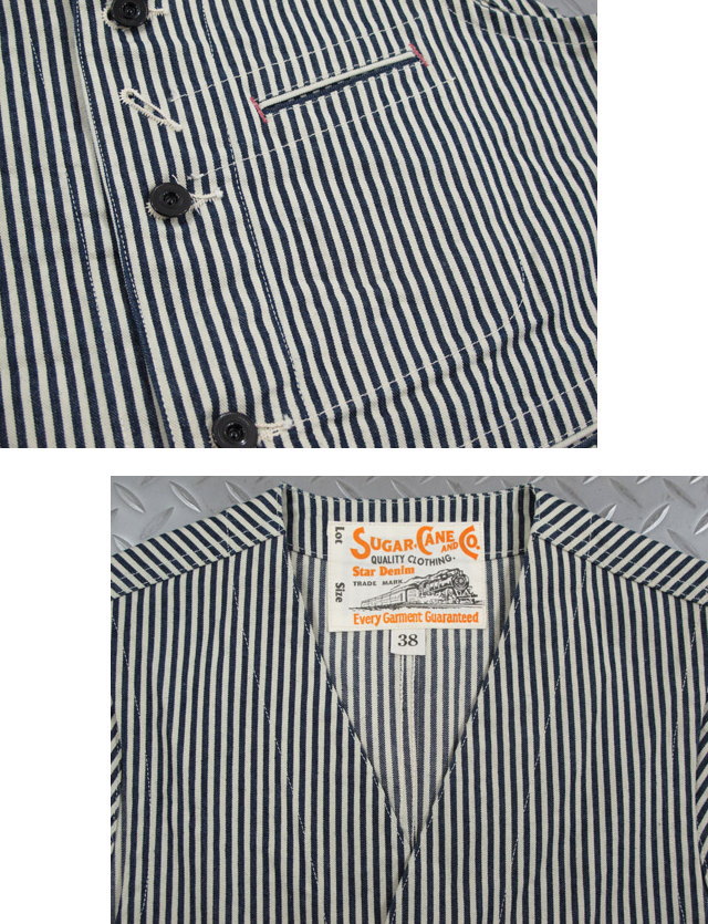 SUGAR CANE/シュガーケーン 11oz. HICKORY STRIPE WORK VEST ヒッコリーストライプ・ワークベスト/ジレ 421 A/NAVY(ネイビー)/SC14104 SUGAR CANE/シュガーケーン 11oz. HICKORY STRIPE WORK VEST ヒッコリーストライプ・ワークベスト/ジレ 421 A/NAVY(ネイビー)/SC14104