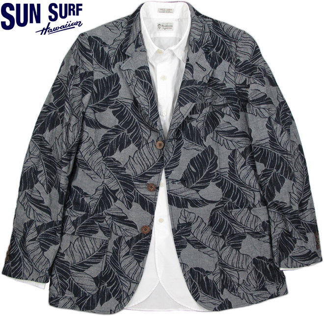 SUN SURF/サンサーフ“TROPICAL LEEF” INDIGO JACQUARD TAILORED JACKET トロピカルリーフ柄 インディゴジャガードテイラードジャケット OFF WHITE(オフホワイト)/SS14021