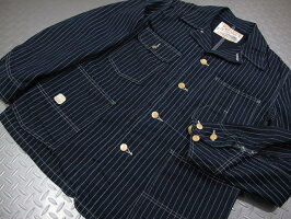 ネイビーの生地に抜染でドット柄をデザイン★SUGARCANE,シュガーケーン,9oz.WABASHSTRIPEWORKCOAT,ウォバッシュストライプ・ワークコート,カバーオールジャケット,A/NAVY(ネイビー),SC14001