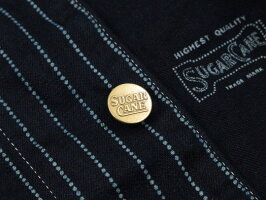 ネイビーの生地に抜染でドット柄をデザイン★SUGARCANE,シュガーケーン,9oz.WABASHSTRIPEWORKCOAT,ウォバッシュストライプ・ワークコート,カバーオールジャケット,A/NAVY(ネイビー),SC14001