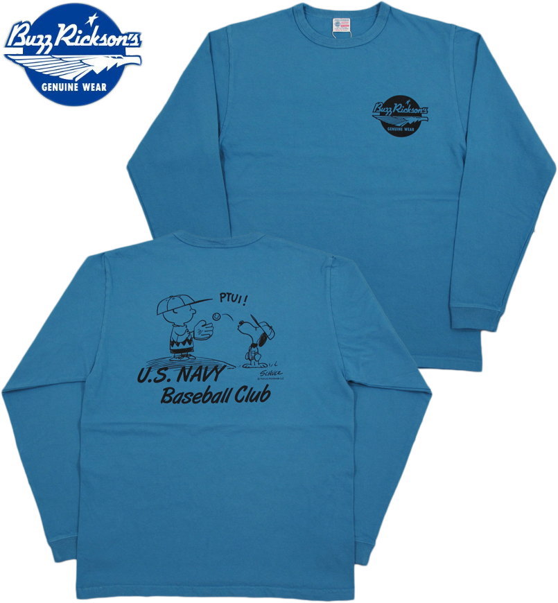 BUZZ RICKSON'S×PEANUTS/バズリクソンズ×ピーナッツ L/S T-SHIRT“U.S. NAVY BASEBALL CLUB”長袖スヌーピープリントTシャツ BLUE(ブルー)/BR68148