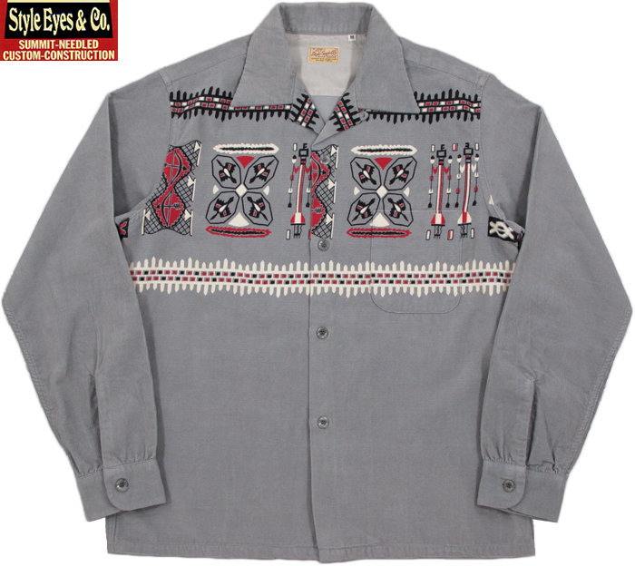 STYLE EYES/スタイルアイズ“TRIBE MOTIFS”CORDUROY SPORTS SHIRT トライブモチーフ コーデュロイオープンカラーシャツ/スポーツシャツ GRAY(グレー)/SE27989