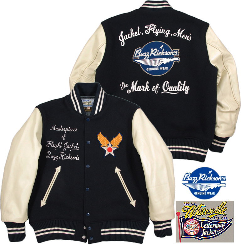 Whitesville/ホワイツビル 30oz WOOL MELTON AWARD JACKET“BUZZ RICKSON'S” バズリクソンズ コラボレーション・アワードジャケット/スタジャン/バーシティジャケット NAVY/OFF WHITE(ネイビー×オフホワイト)/WV14217