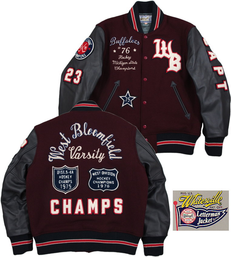 WHITESVILLE/ホワイツビル 30oz WOOL MELTON AWARD JACKET FULL DECORATION“BUFFALOES” フルデコレーション・アワードジャケット/スタジャン/バーシティジャケット WINE/NAVY(ワインレッド×ネイビー)/WV14214