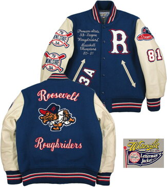 Whitesville/ホワイツビル 30oz WOOL MELTON AWARD JACKET FULL DECORATION“ROUGHRIDERS” フルデコレーション・アワードジャケット/スタジャン/バーシティジャケット ROYAL/IVORY(ロイヤルブルー×アイボリーホワイト)/WV14214