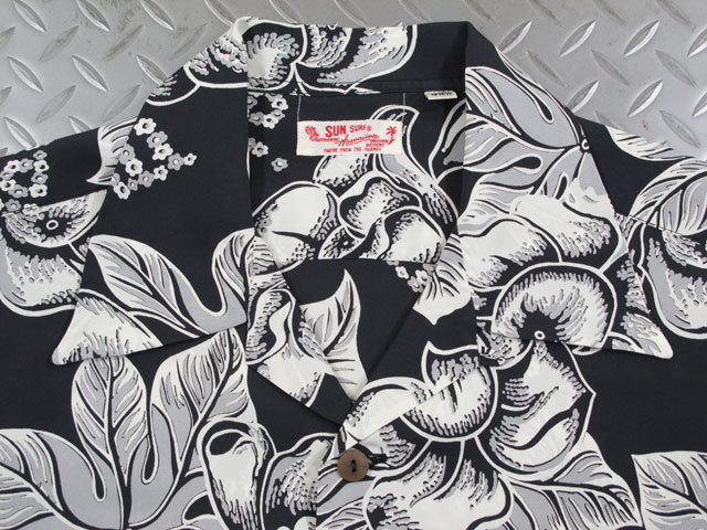 SUN SURF/サンサーフ L/S RAYON HAWAIIAN SHIRT“PATTERN OF TROPICAL PLANTS” パターンオブトロピカルプランツ、長袖レーヨン・アロハシャツ/長袖ハワイアンシャツ BLACK(ブラック)/SS28018