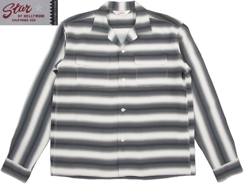 STAR OF HOLLYWOOD/֥ϥꥦåɡGRADATION STRIPES HIGH DENSITY RAYON L/S OPEN SHIRT ǡȥ饤ס̩٥졼Ĺµץ󥫥顼 OFF WHITE(եۥ磻)/SH28121