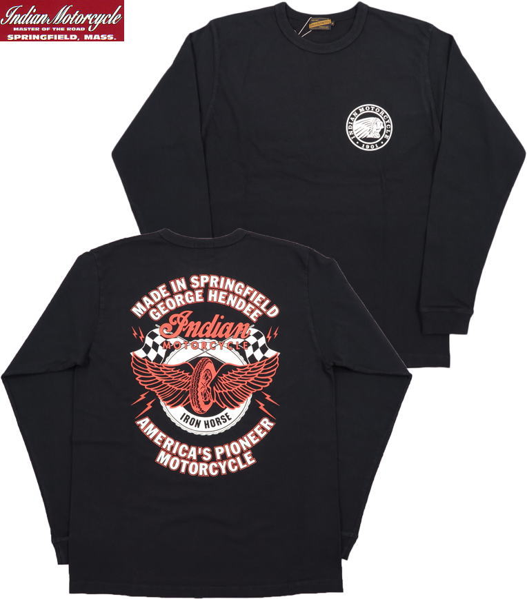 INDIAN MOTORCYCLE/インディアンモーターサイクル L/S T-SHIRT“FLYING WHEEL” 長袖バックプリントTシャツ BLACK(ブラック)/IM68452