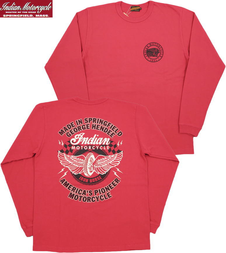 INDIAN MOTORCYCLE/インディアンモーターサイクル L/S T-SHIRT“FLYING WHEEL” 長袖バックプリントTシャツ RED(レッド)/IM68452