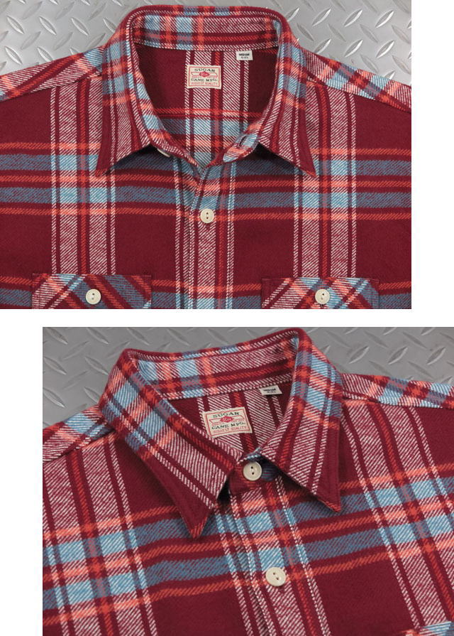 SUGARCANE,シュガーケーン,TWILLCHECKL/SWORKSHIRT,ツイルチェックワークシャツ,チェックシャツ,綿ネルシャツ,SC28746,WINE(ワインレッド)