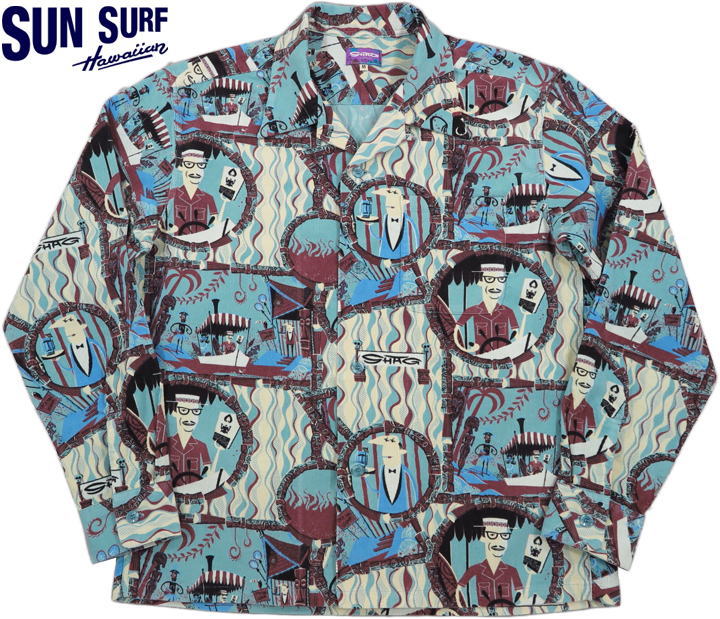 SUN SURF/サンサーフ “POLYNESIAN CRUISE” by SHAG L/S OPEN SHIRTS コーデュロイ・長袖ハワイアンシャツ/コーデュロイ アロハシャツ/長袖アロハ BLUE(ブルー)/Lot No. SS28756