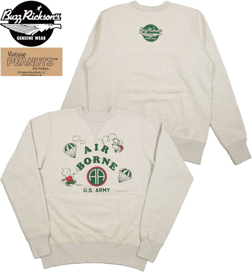 BUZZ RICKSON'S×PEANUTS /バズリクソンズ×ピーナッツ SET-IN CREW SWEAT “AIR BORNE”スヌーピー・スウェットシャツ/トレーナー/スヌーピースウェット OATMEAL(オートミール)/Lot No. BR69072