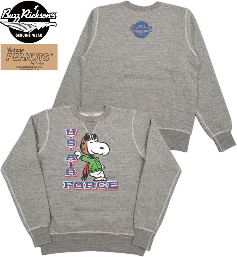 BUZZ RICKSON'S×PEANUTS /バズリクソンズ×ピーナッツ SET-IN CREW SWEAT “US AIR FORCE”スヌーピー・スウェットシャツ/トレーナー/スヌーピースウェット H.GRAY(ヘザーグレー)/Lot No. BR69071