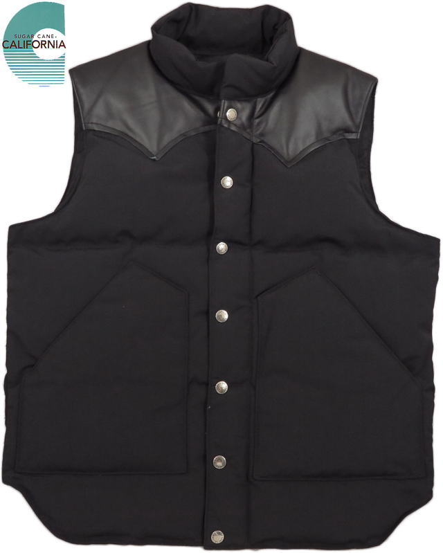 SUGAR CANE/シュガーケーン LEATHER YOKE T/C DOWN VEST レザーヨークダウンベスト 119)BLACK/BLACK(ブラック×ブラック)/Lot No. SC15222