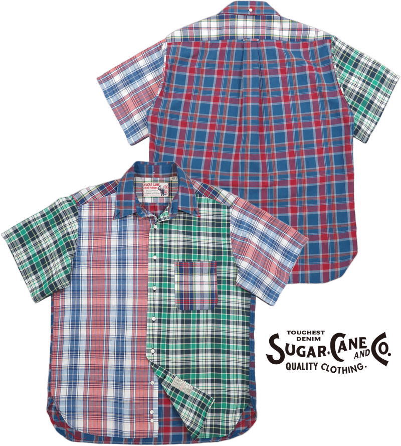 SUGAR CANE/シュガーケーン INDIA MADRAS CHECK CRAZY S/S BUTTON DOWN SHIRT クレイジーパターン・インドマドラスチェック 半袖ボタンダウン シャツ/マドラスチェックシャツ BLUE(ブルー)/Lot No. SC38922