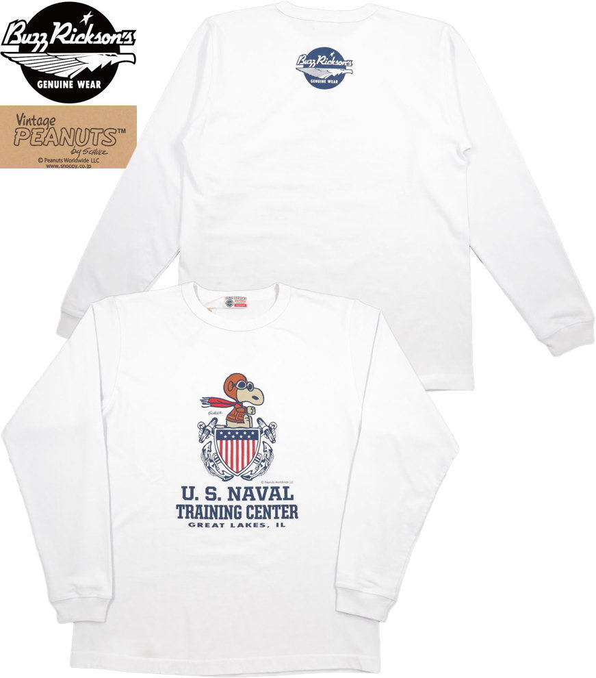 ストリートファッションMIYOSHIYAで買える「BUZZ RICKSON'S×PEANUTS/バズリクソンズ×ピーナッツ L/S T-SHIRT “U.S. NAVAL TRAINING CENTER” 長袖スヌーピープリントTシャツ WHITE(ホワイト/Lot No. BR69276」の画像です。価格は10,780円になります。