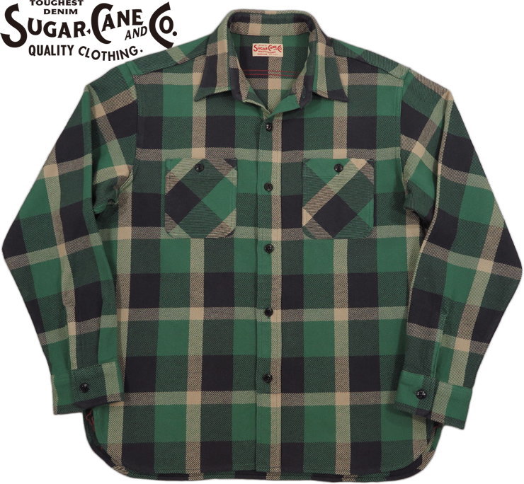 SUGAR CANE/シュガーケーン TWILL CHECK L/S WORK SHIRT ツイルチェック ワークシャツ/チェックシャツ/綿ネルシャツ 145) GREEN(グリーン)/Lot No. SC29156