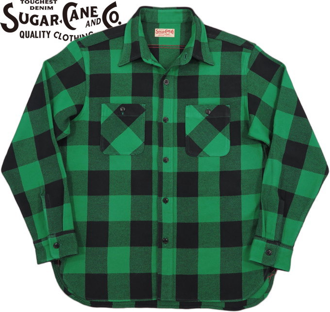 SUGAR CANE/シュガーケーン TWILL CHECK L/S WORK SHIRT ツイルチェック ワークシャツ/ブロックチェックシャツ/綿ネルシャツ 145) GREEN(グリーン)/Lot No. SC29147