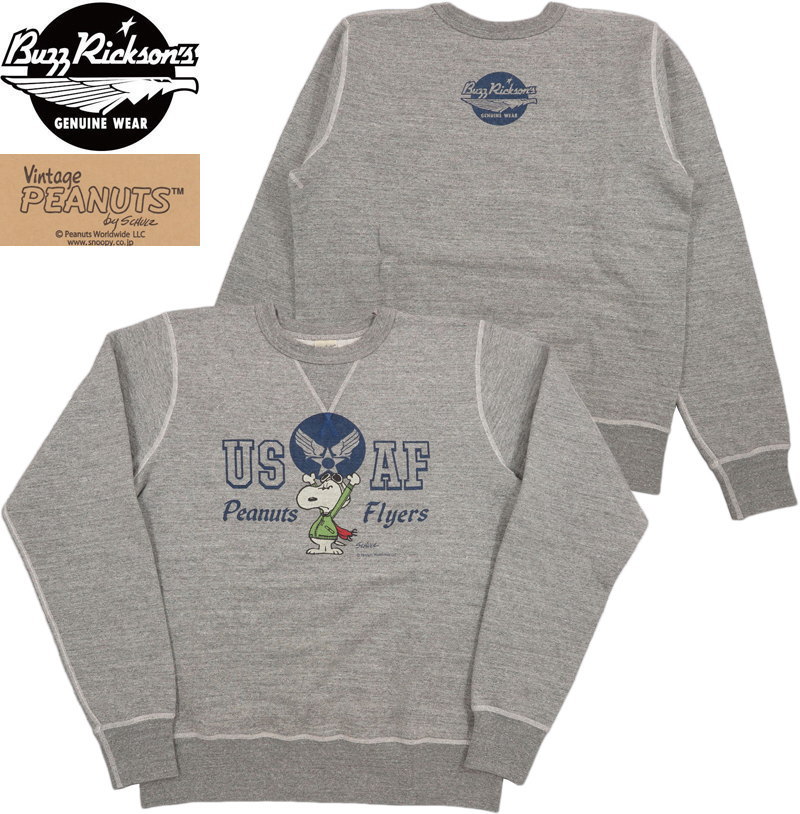 BUZZ RICKSON'S×PEANUTS /バズリクソンズ×ピーナッツ SET-IN CREW SWEAT “PEANUTS FLYERS”スヌーピー・スウェットシャツ/トレーナー/スヌーピースウェット H.GRAY(ヘザーグレー)/Lot No. BR69272