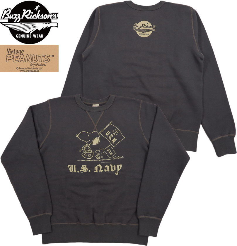 BUZZ RICKSON'S×PEANUTS /バズリクソンズ×ピーナッツ SET-IN CREW SWEAT “U.S. NAVY”スヌーピー・スウェットシャツ/トレーナー/スヌーピースウェット BLACK(ブラック)/Lot No. BR69274