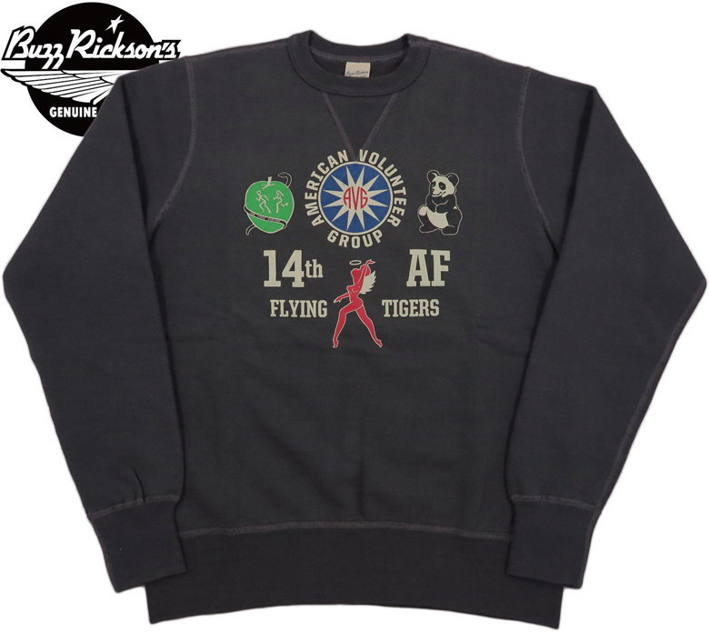 BUZZ RICKSON'S/バズリクソンズ SET-IN CREW NECK SWEAT SHIRT “14th AIR FORCE AMERICAN VOLUNTEER GROUP” プリントトレーナー/スウェットシャツ BLACK(ブラック)/Lot No. BR69066