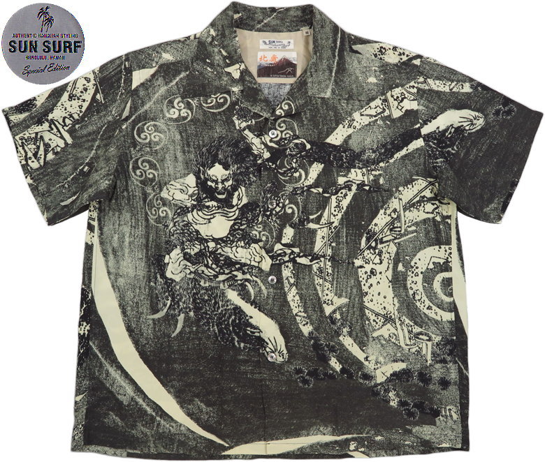 SUN SURF×葛飾北斎 SPECIAL EDITION サンサーフ×葛飾北斎スペシャルエディション “釈迦御一代記図会・六” 「しゃかごいちだいきずえ・ろく」ハワイアンシャツ 119) BLACK(ブラック)/Lot No. SS39133
