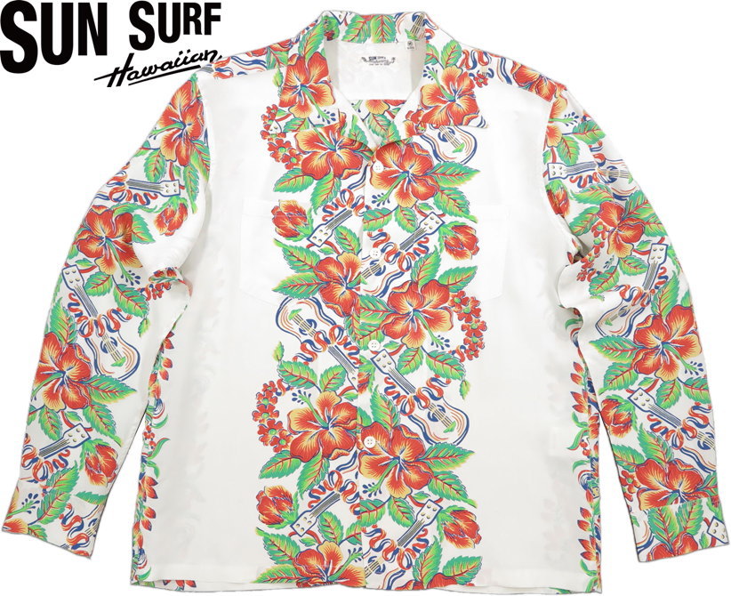 SUN SURF/サンサーフ L/S RAYON HAWAIIAN SHIRT “BLESSING GIFT FROM HAWAII” CREVELING 長袖レーヨン・アロハシャツ/長袖ハワイアンシャツ「ブレシング ギフト フロム ハワイ」 105) OFF WHITE(オフホワイト)/Lot No. SS29202