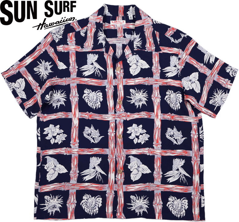 SUN SURF/サンサーフ RAYON HAWAIIAN SHIRT “ISLAND PLANTS” レーヨン・アロハシャツ/ハワイアンシャツ「アイランド プランツ」 128) NAVY(ネイビー)/Lot No. SS39419