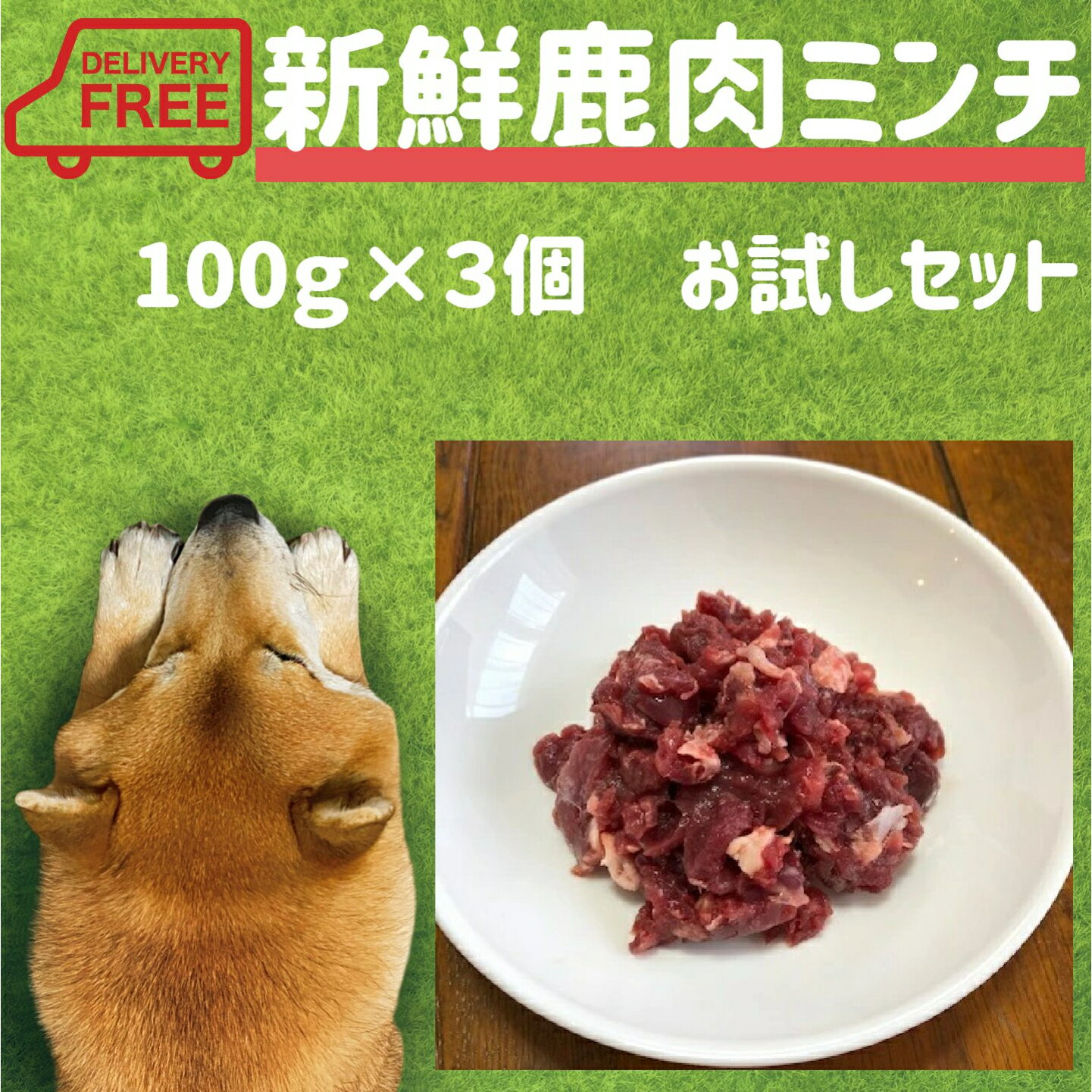 犬 生肉 新鮮鹿肉ミンチ（100g×3個） 送料無料 お試し 犬がご飯を食べない 食欲ない わがまま おすすめ 人気 通販 小分け 犬 ごはん 食欲不振 手作り ご飯 国産 小型犬 中型犬 高齢犬 小袋 ペットフード ドッグフード ミユドラ 専門店 鹿 消化 老犬 栄養 歯石 生食