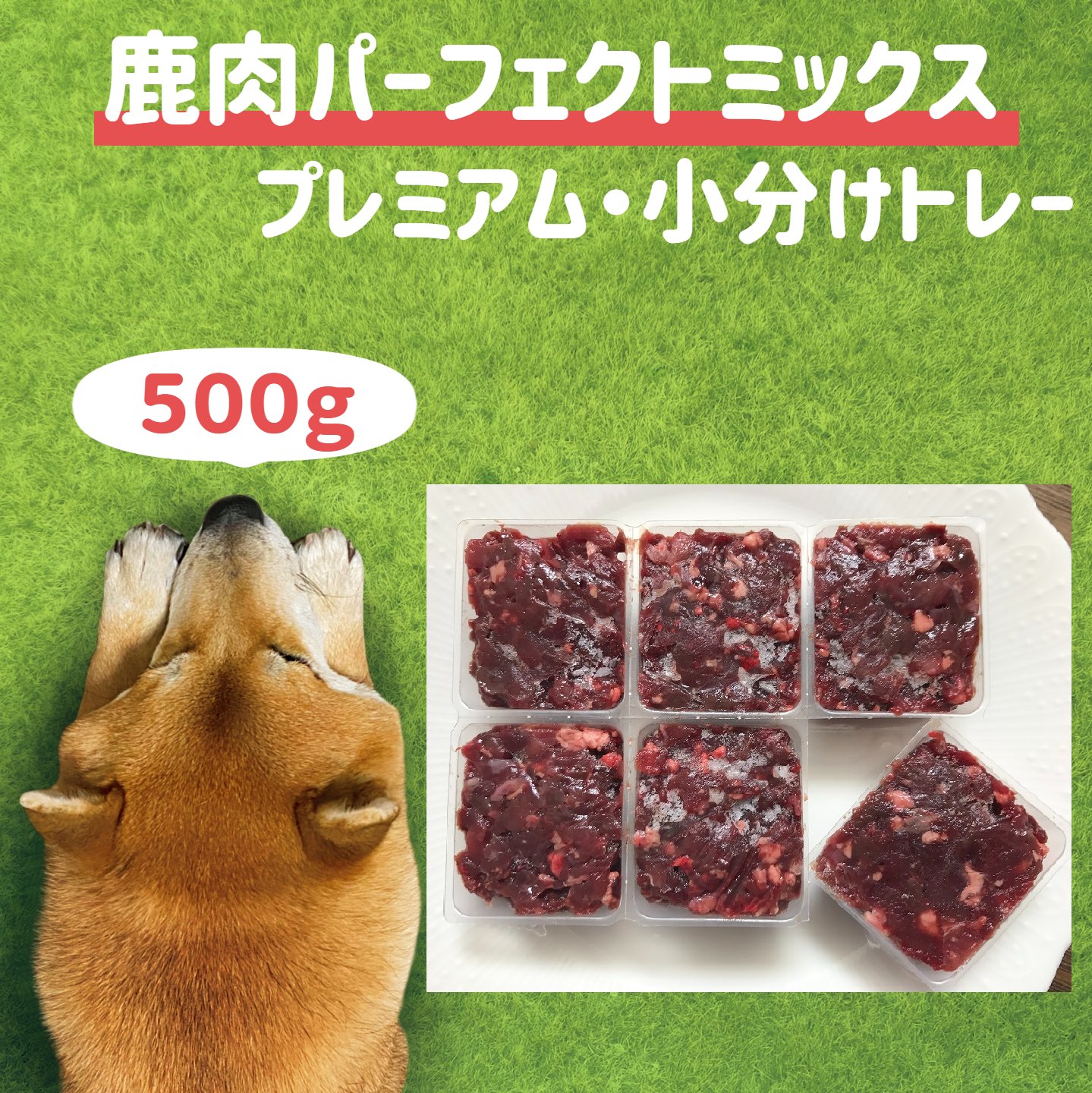 商品情報名称犬用　鹿肉（生肉）パーフェクトミックス・プレミアム　小分けトレー500g原材料名本州鹿肉　肝臓　心臓　肺　胃壁内容量●1トレー250g×2個　合計500gのお届け。1トレーは6個に分けることが出来て1個が約42g前後になります。賞味期限冷凍1年保存方法冷凍販売者miyudora pet兵庫県姫路市忍町115広告分責miyudora pet0120-297-460メーカーmiyudora pet生産国日本商品区分ドッグフード 犬 生肉犬 生肉 この商品は 犬 生肉 鹿肉 ミンチ ペット 鹿肉パーフェクトミックス.プレミアム小分けトレー 500g 荒挽き 粗引き 犬用鹿肉 柴犬 トイプードル 小型犬 中型犬の手作り食 トッピング 生肉 生食 犬鹿肉小分けトレー 犬 ドッグフード 犬用 トッピング 新鮮 犬 手作りご飯 犬 手作りごはん ポイント 大人気パーフェクトミックス・プレミアムから便利な小分けトレーが新登場！鹿肉、内臓、トライプも入って栄養も美味しさも満点★偏食がきついワンちゃんにも大好評！ 【当店人気NO1鹿肉】鹿の栄養が丸ごと摂れる最高商品☆彡 本州鹿（鳥取か兵庫）の赤身肉に内臓（心臓、肺、レバー）トライプ（胃壁）を最適なバランスでミックスした究極の鹿肉（生肉）です。トライプは胃の内容物を取り除き胃壁だけを入れています。非常にレアな商品で他店では絶対買えないプレミアムな鹿肉になり犬ちゃんも大喜び間違いなしの鹿肉（生肉）になります。これだけで犬に必要な栄養がバランス良く摂れますので、特にお野菜などのトッピングは必要ありません。★こちらは小型犬〜大型犬まで食べやすいミンチタイプになっております。非常に粘りっ気があります。★こちらは冷凍にてお届けします。冷蔵庫で解凍後、2〜3日以内に使いきって下さい。★初めて鹿肉をあげる場合は、必ず加熱（焼くか、茹でる、レンジはNG）した状態からあげて下さい。★酵素を摂取したい場合は生肉であげて下さい。特に血液中に酵素は多く含まれますので、解凍して際に出る血液は捨てないで一緒にあげて下さい。★こちらはドッグフードとの併用であげていただいてもいいですし、このパーフェクトミックスだけをあげていただいても大丈夫です。※体調不良で食欲がないワンちゃんにも大好評の生肉です！ ショップからのメッセージ こちらのパーフェクトミックス・プレミアムは当店でも非常にリピート率の高い人気商品になっています！そのパーフェクトミックス・プレミアムから便利な小分けトレーが新登場しました！●内容量。。。1トレー250g×2個　合計500gのお届け。　　　　　　　1トレーは6個に分けることが出来て1個が約42g前後になります。犬ちゃんの祖先のオオカミは鹿を獲物として捕獲して、まず1番に内臓や胃から食べるほど、鹿の内臓は非常に美味しく栄養価の高い部位になります。このパーフェクトミックスは犬本来の食事スタイルを再現した究極の生食になります。また当店は捕獲した鹿をすぐに処理して商品をお作りしますので鮮度は抜群！鹿のトライプ（胃壁）は非常に消化酵素、善玉菌を多くもつ優れた栄養素になります。お腹の健康が気になる方、更に犬ちゃんの免疫力をアップさせたい方にも最適な鹿肉（生肉）になり、トライプは犬が大喜びする食材なので美味しさも抜群です！鹿肉の綺麗さを是非飼い主様と犬ちゃんで実感してください☆彡★鹿肉は犬にとって最高のご馳走で、アレルギー性も非常に少ないお肉になっております。最近では鹿肉のドッグフードが多く発売されるなど、犬に鹿肉がいいことが有名になってきています。★鹿肉は高たんぱく、低脂肪、低カロリーでとてもヘルシーなお肉です。また内臓は特に鉄分が豊富で、ビタミン、ミネラル類も多く犬に最適な栄養バランスになっております。★鹿の脂肪分には、犬の皮膚、毛並みにとてもいい、オメガ3脂肪酸、オメガ6脂肪酸が含まれており、アレルギーや皮膚病でお悩みのワンちゃんにも最適な鹿肉になっております。 納期について 基本5営業日以内の発送 4 関連商品はこちら犬用 生肉 鹿肉パーフェクトミックス小...1,980円鹿肉 パーフェクトミックス・プレミアム...3,141円鹿肉 パーフェクトミックス ぶつ切り 1k...2,480円犬 生肉 エゾ鹿パーフェクトミックス1kg...2,737円