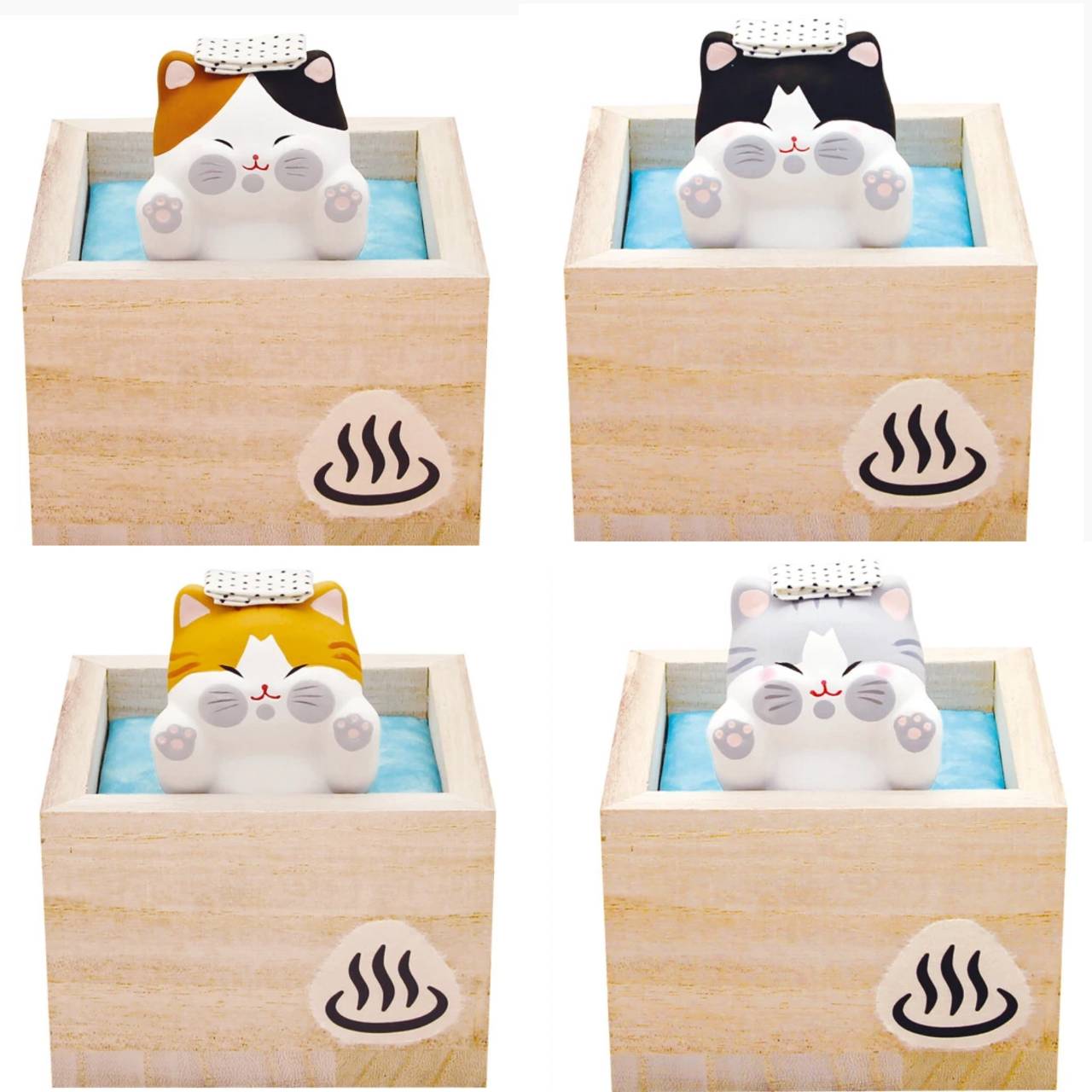 乐天商城 - 【即日発送】4色【 素焼陶製】桐枡温泉ぺったり猫　 置物　雑貨 可愛い 小さい コンパクト 手のひらサイズ 三毛猫 寅ネコ 黒猫 ネコ ねこ 40-845（1体のお値段です）　クリスマス　母の日　プレゼントに