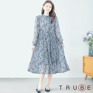 TRUBEプリントロングワンピース(C38-888)デイリーファッション 普段着 おしゃれ着（ワンピース単品）ゆったり　ミセスファッション 大人可愛い 30代 40代 50代 60代　若見え　婦人服　可愛い服　長袖